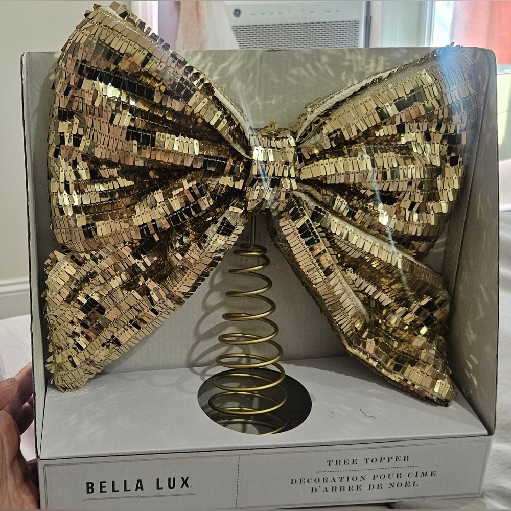 Bella Luxx Gold Sequin Bow Tree Topper